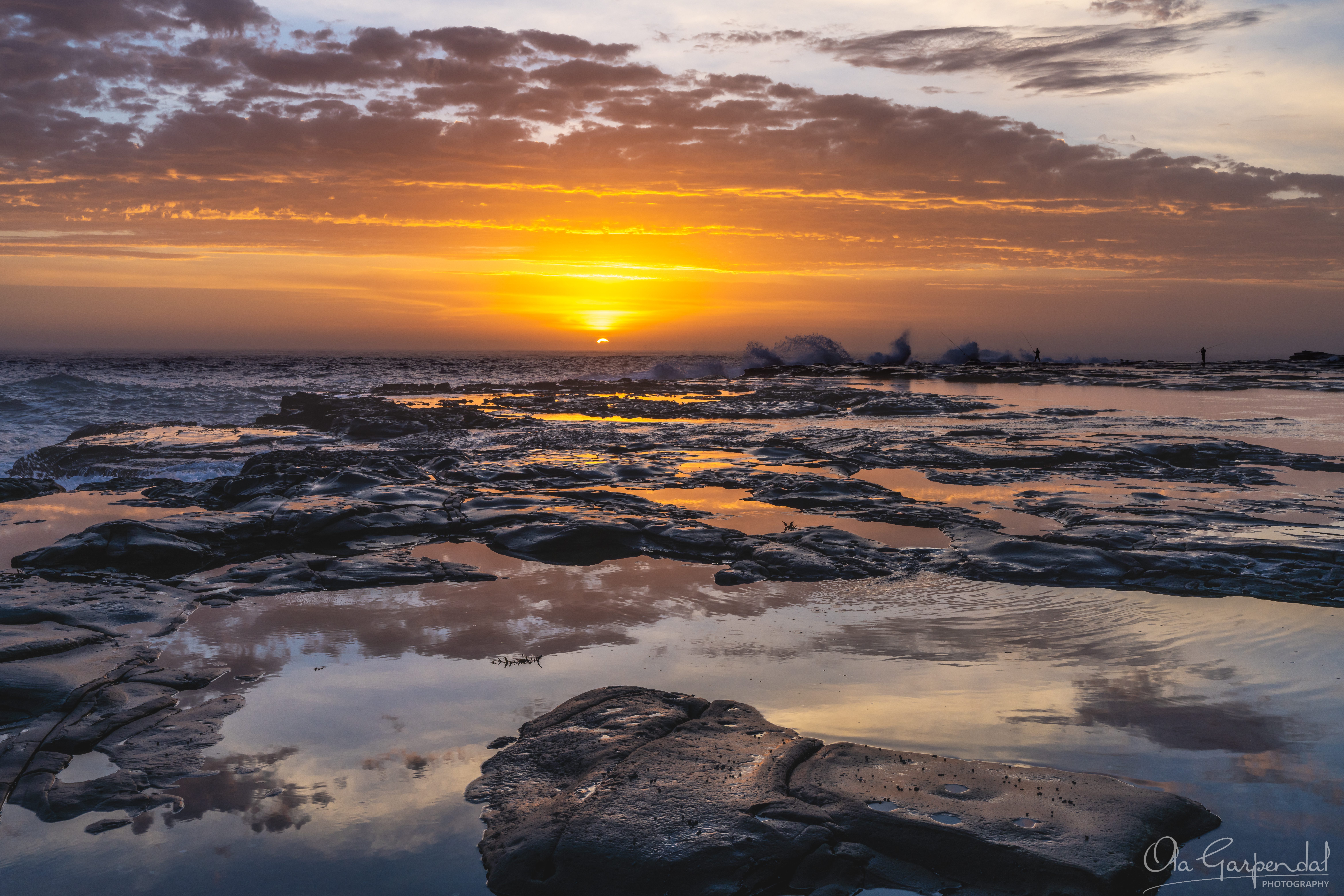 Dawn Avoca Beach Waves Fishermen Sunrise Clouds