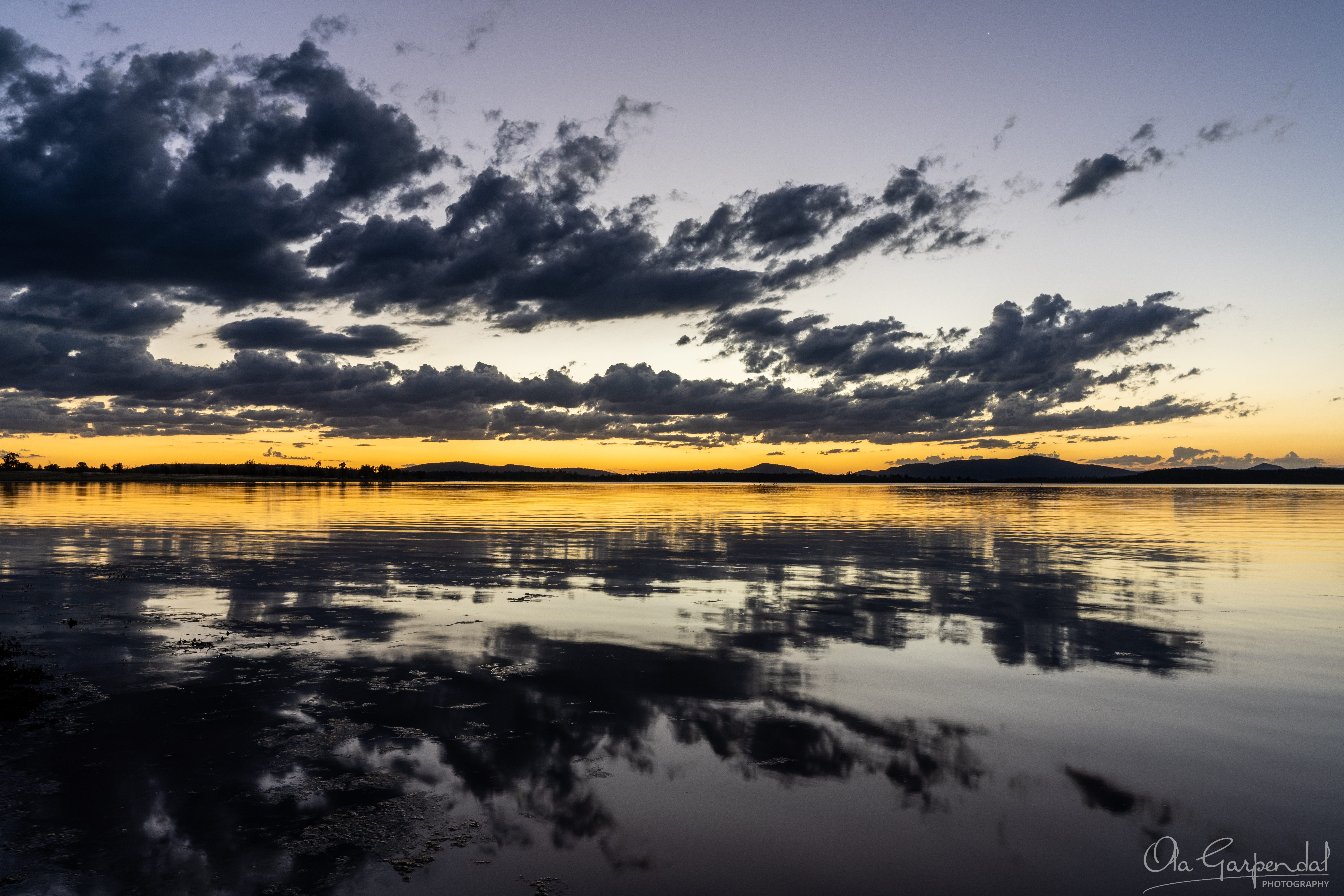 Evening Glow Lake Keepit Sunset Horizon Reflection Dam Dusk