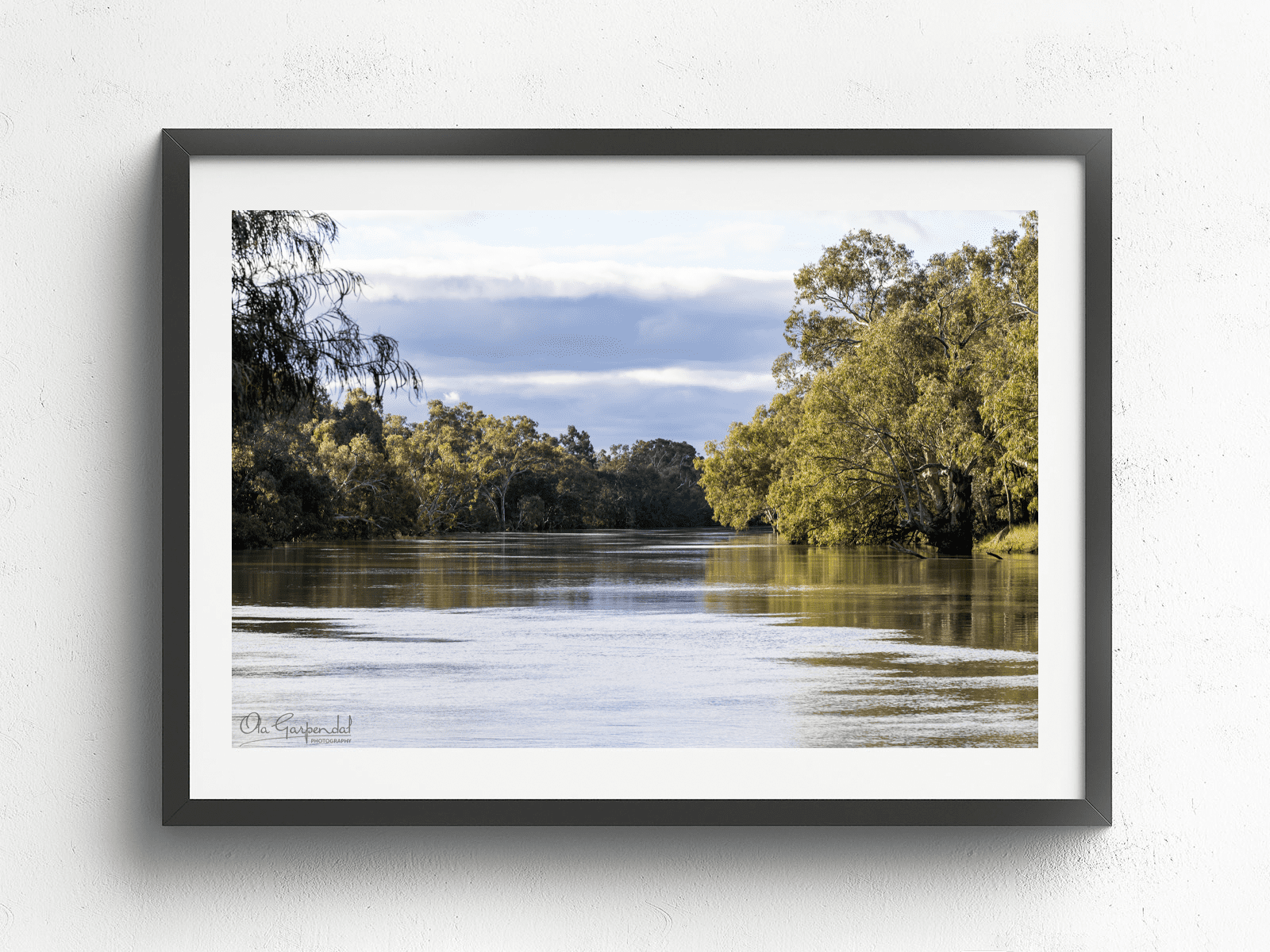 Darling River Tranquillity 2-3 L Black Frame on small wall