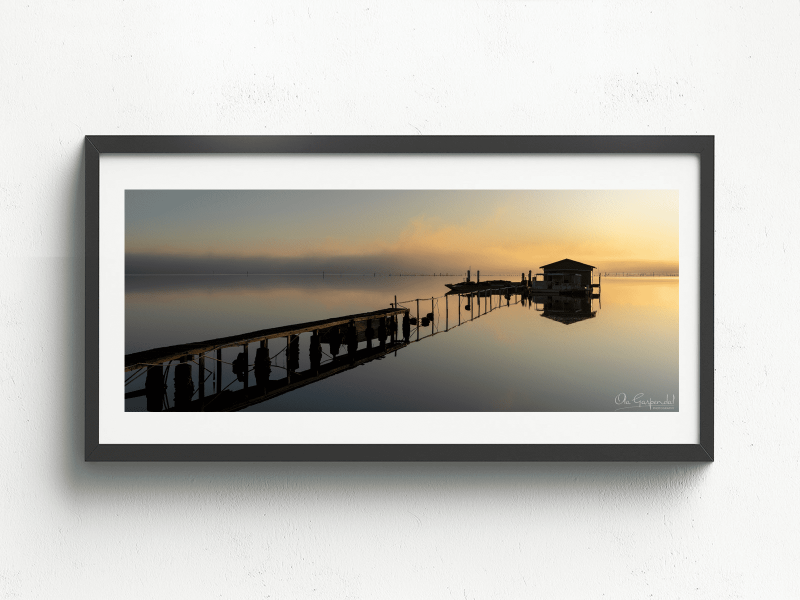 Morning at Oyster Shack 2-5 L Black Frame on small wall