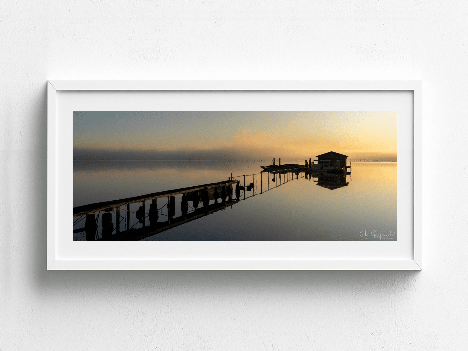 Morning at Oyster Shack 2-5 L White Frame on small wall