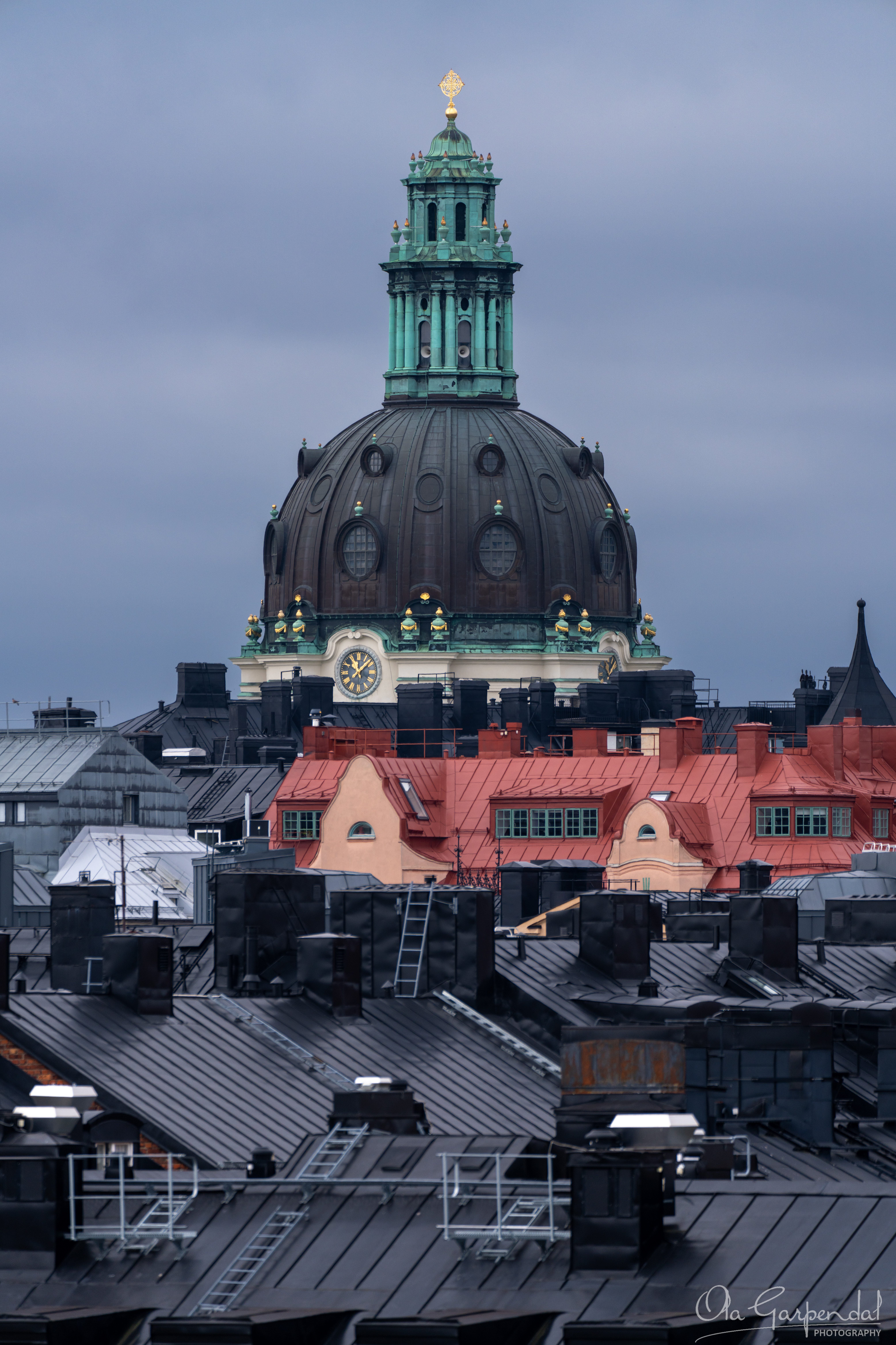 Gustaf Vasa Church, the church rises up over the urban landscape, photographed by Ola Garpendal Photography