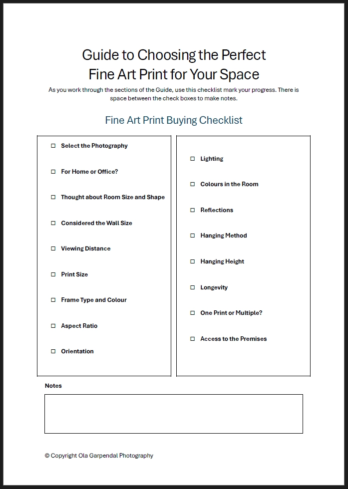 Guide to Choosing the Perfect Fine Art Print for Your Space - Checklist - by Ola Garpendal Photography