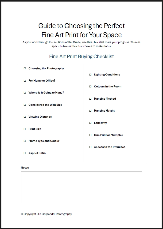 Guide to Choosing the Perfect Fine Art Print for Your Space - Checklist - by Ola Garpendal Photography
